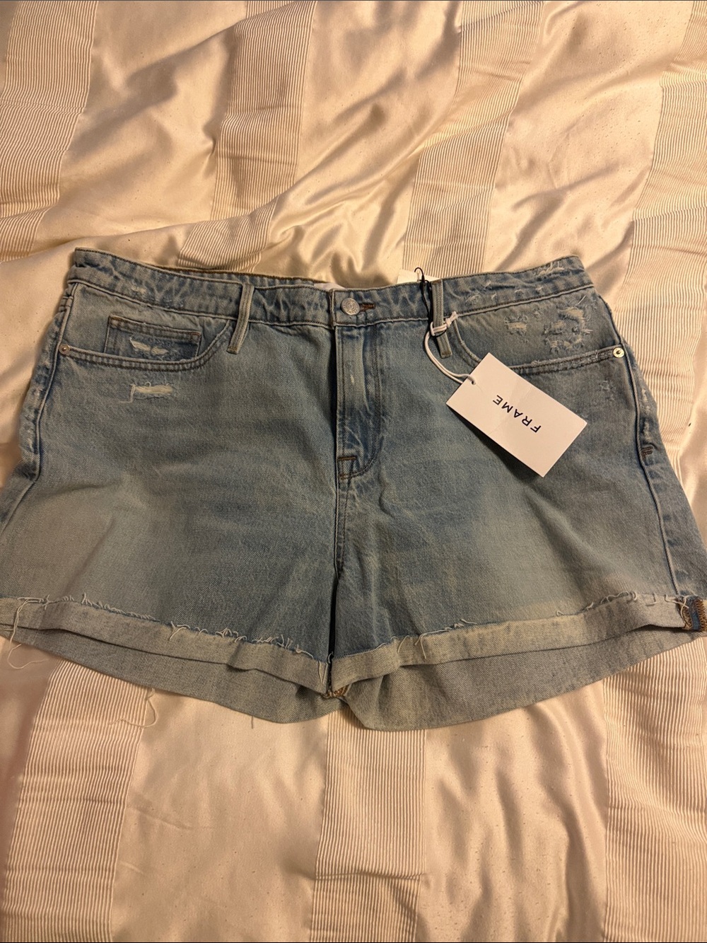 Frame Denim Light Wash Rolled Hem Jean Shorts
